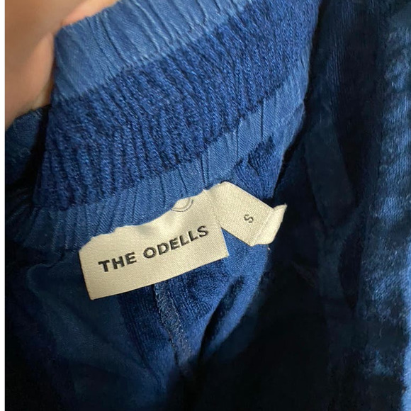 The Odells Pleat Front Pull On Ankle Pants in Teal Velvet Stripe w Pockets - Picture 7 of 9